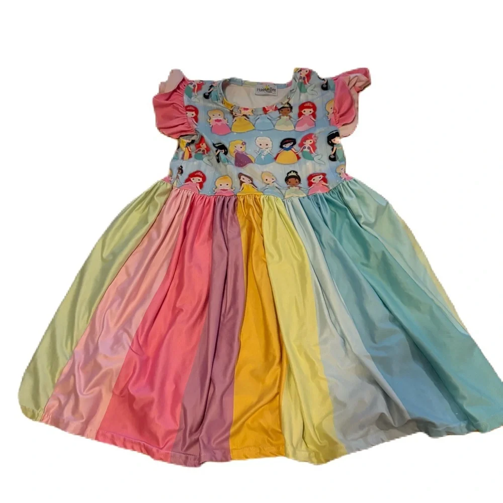 Princess Rainbow Twirl Dress Sz 6 Ariel Snow White Elsa Tiana Aurora Jasmine